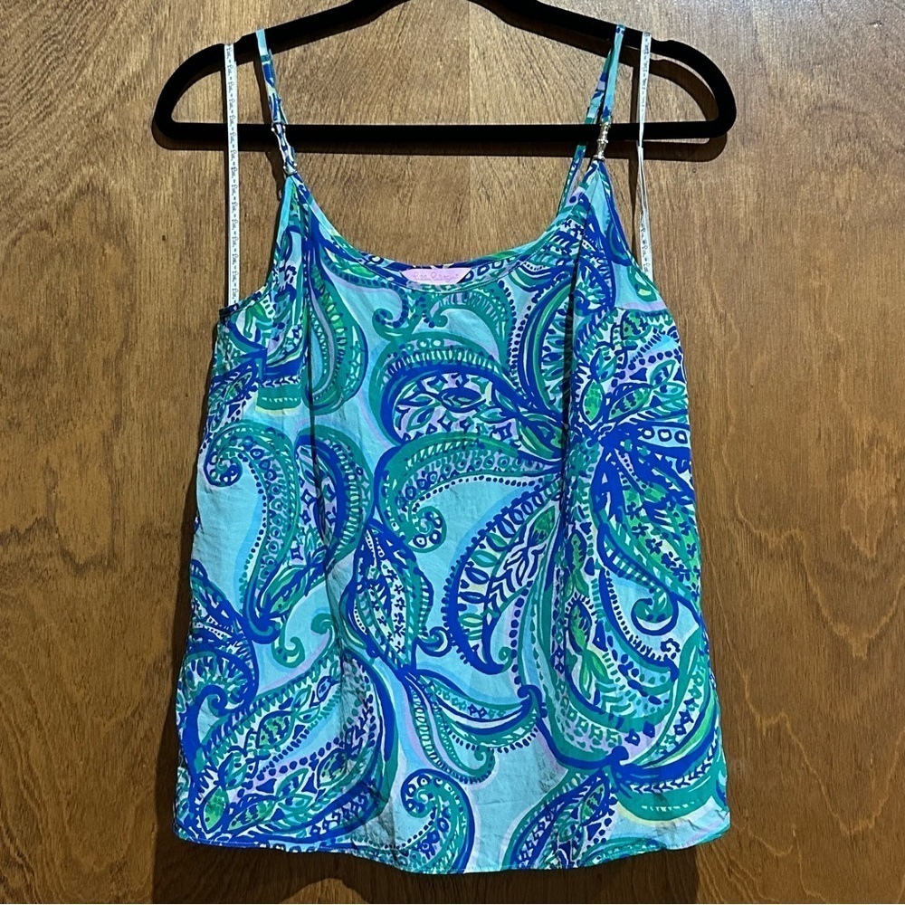 Lilly Pulitzer Keep It Currant Blue Green Paisley Silk Top Size M - EUC